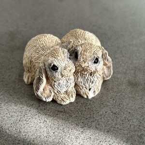 Vintage 1990s Stone Critters Littles Rabbit Pair SCO-131 Bunnies Easter Decor